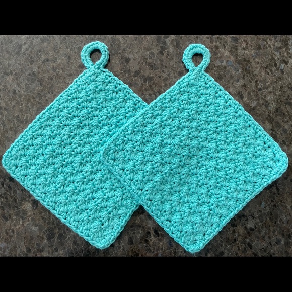 Pair Handmade Dishcloths w/Hanging Loop 100% Cotton CHOOSE COLOR! Hand Crocheted - Picture 5 of 15